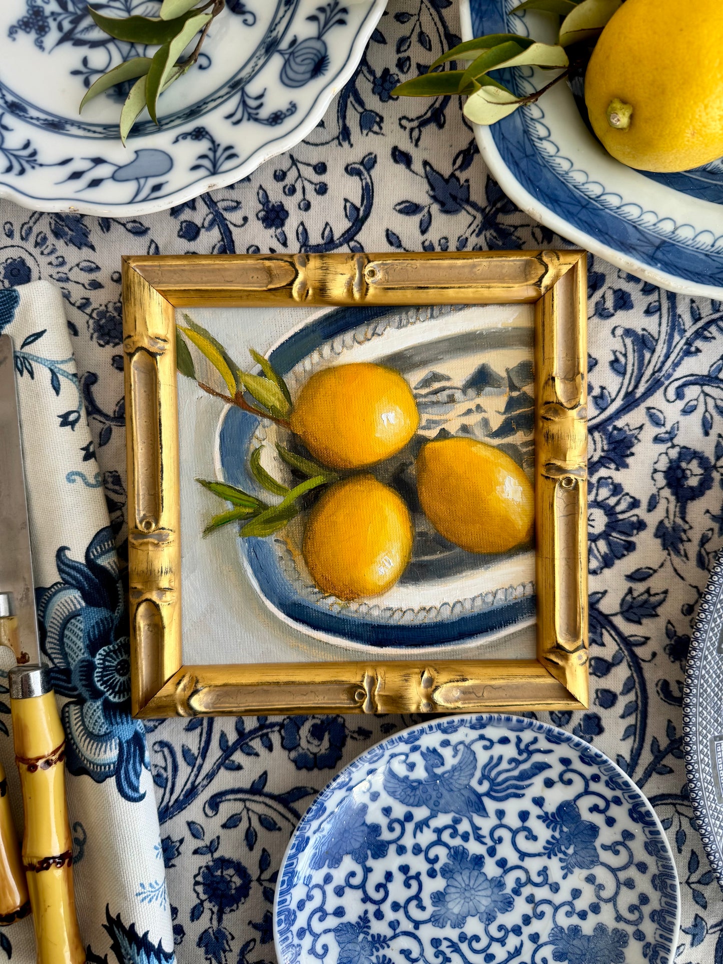 Lemons with Blue and White