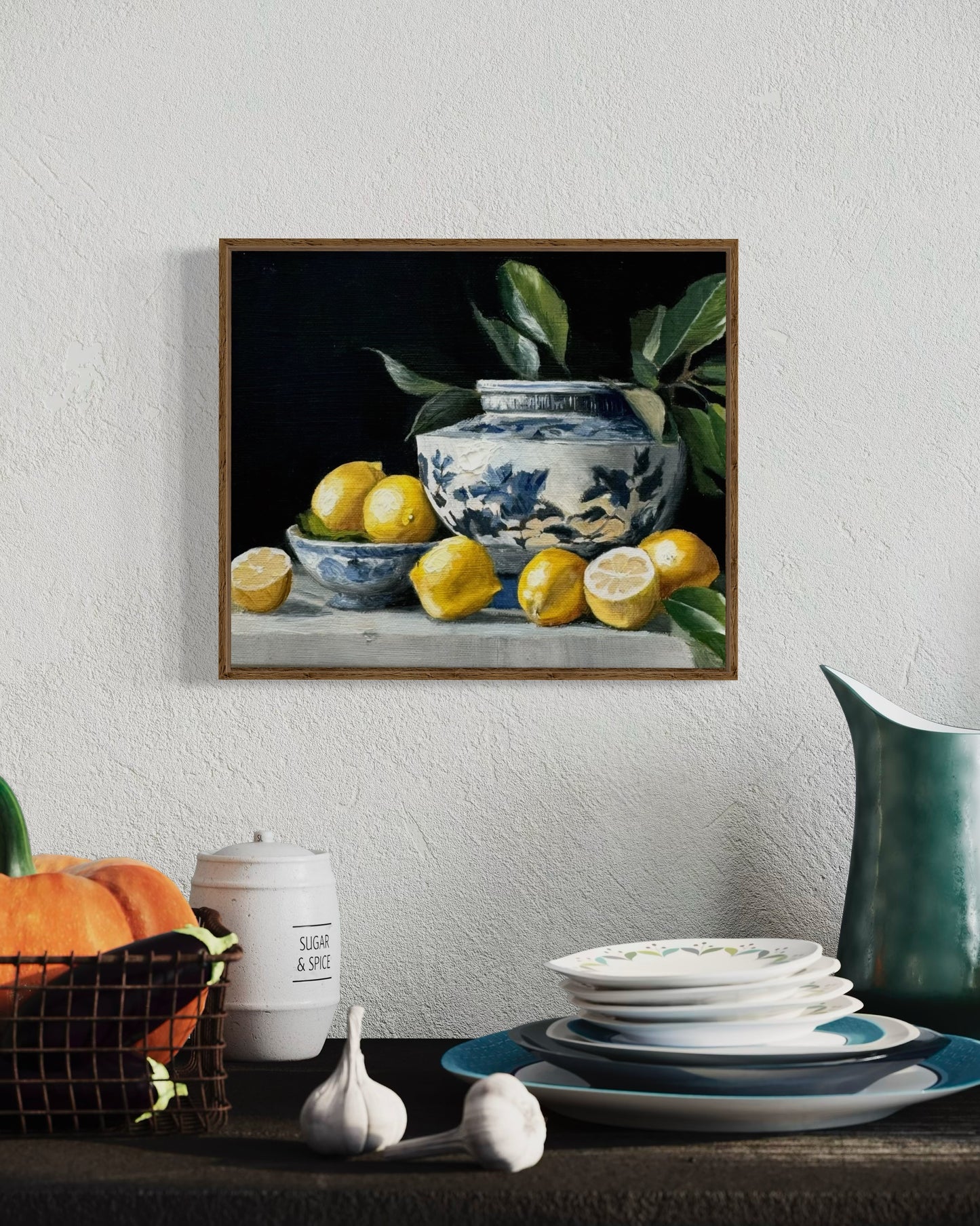 "Lemons in Chinoiserie Bowl" Print on Canvas