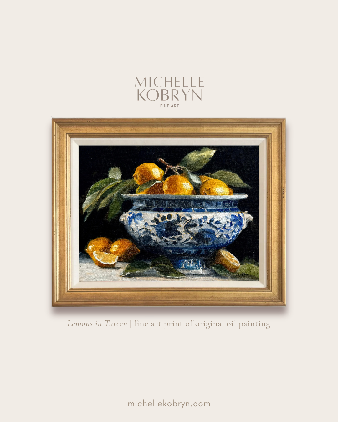 Lemons with Blue and White Fine Art Print