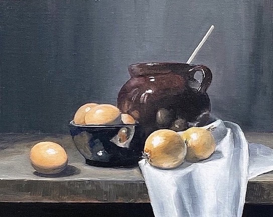 "Eggs with Onions” - 8x10” oil on linen panel