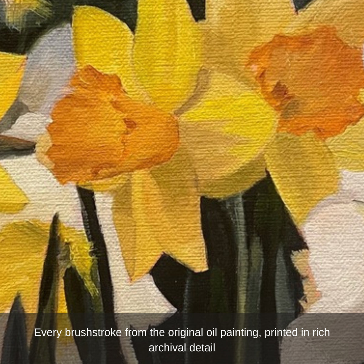 Close-up of brushstrokes on the painted daffodils