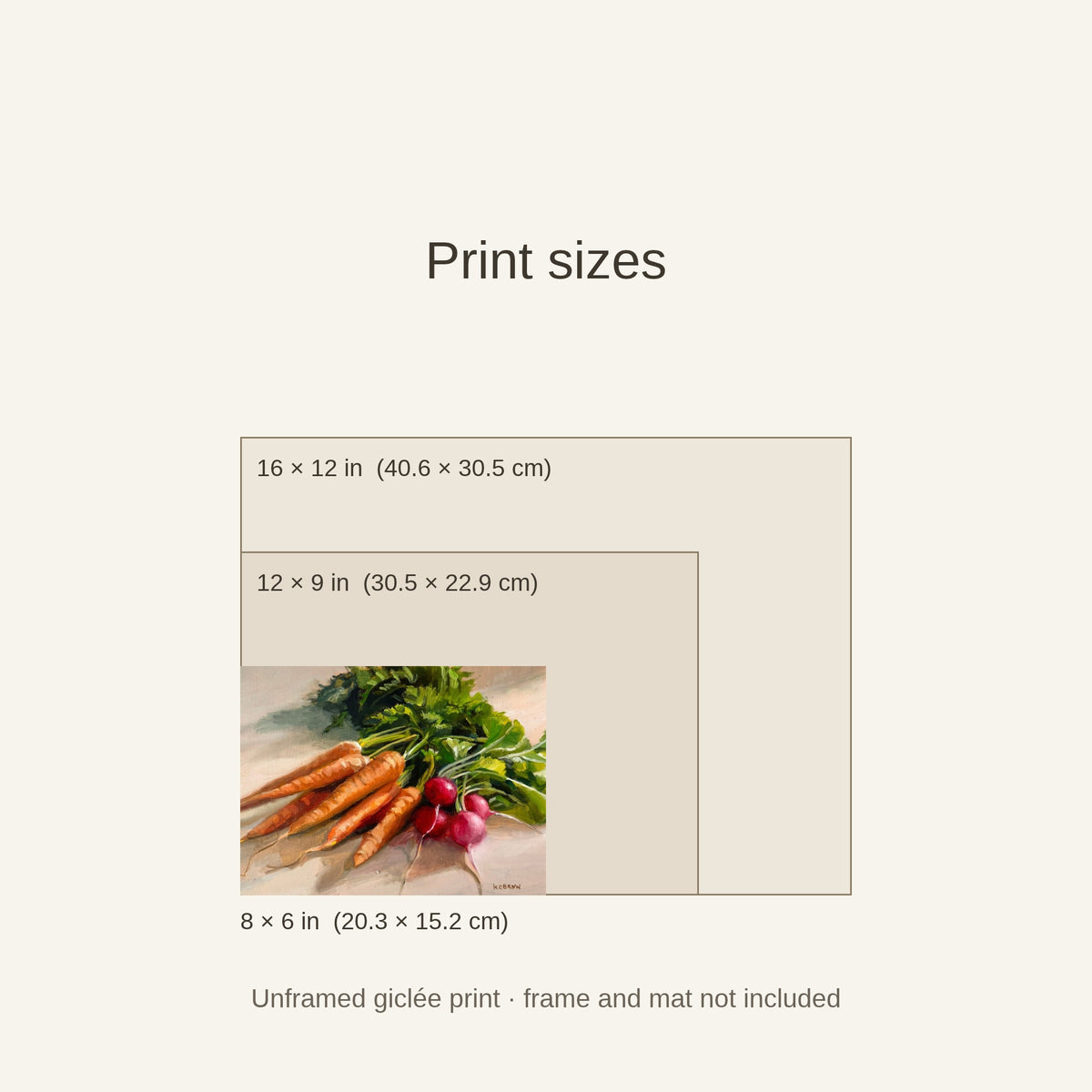 Carrots and radishes print size guide