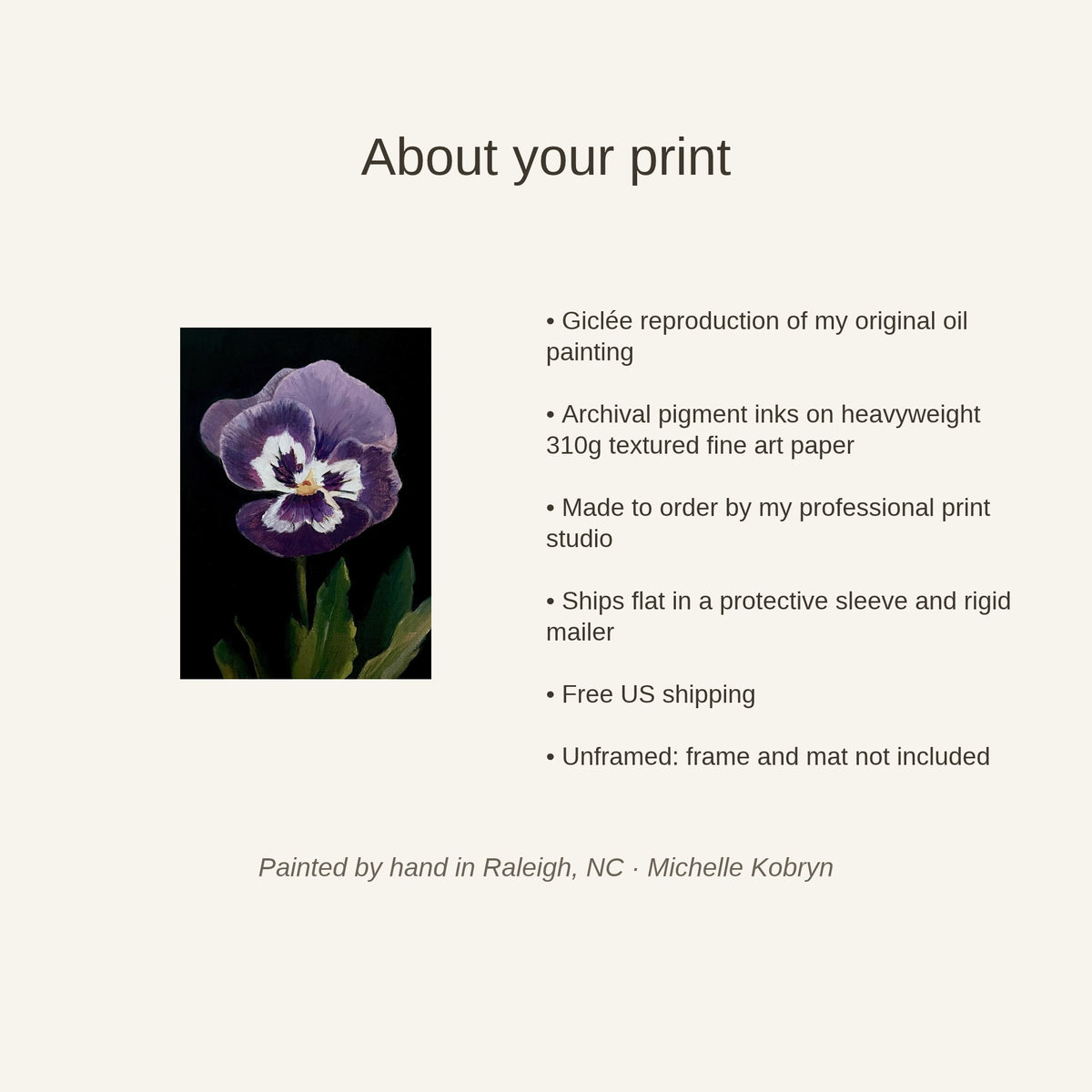 About the Purple Pansy giclee print