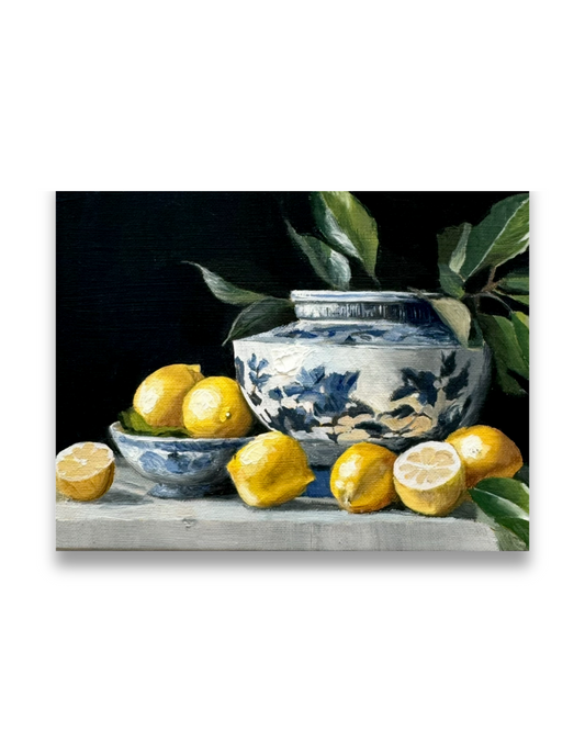 "Lemons in Chinoiserie Bowl" Print on Canvas