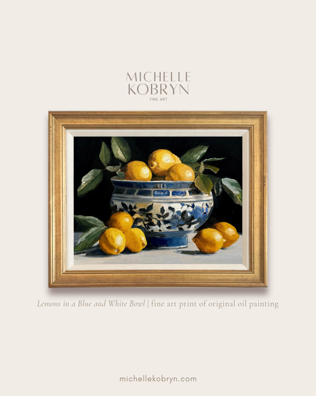 Lemons in a Blue and White Bowl Art Print