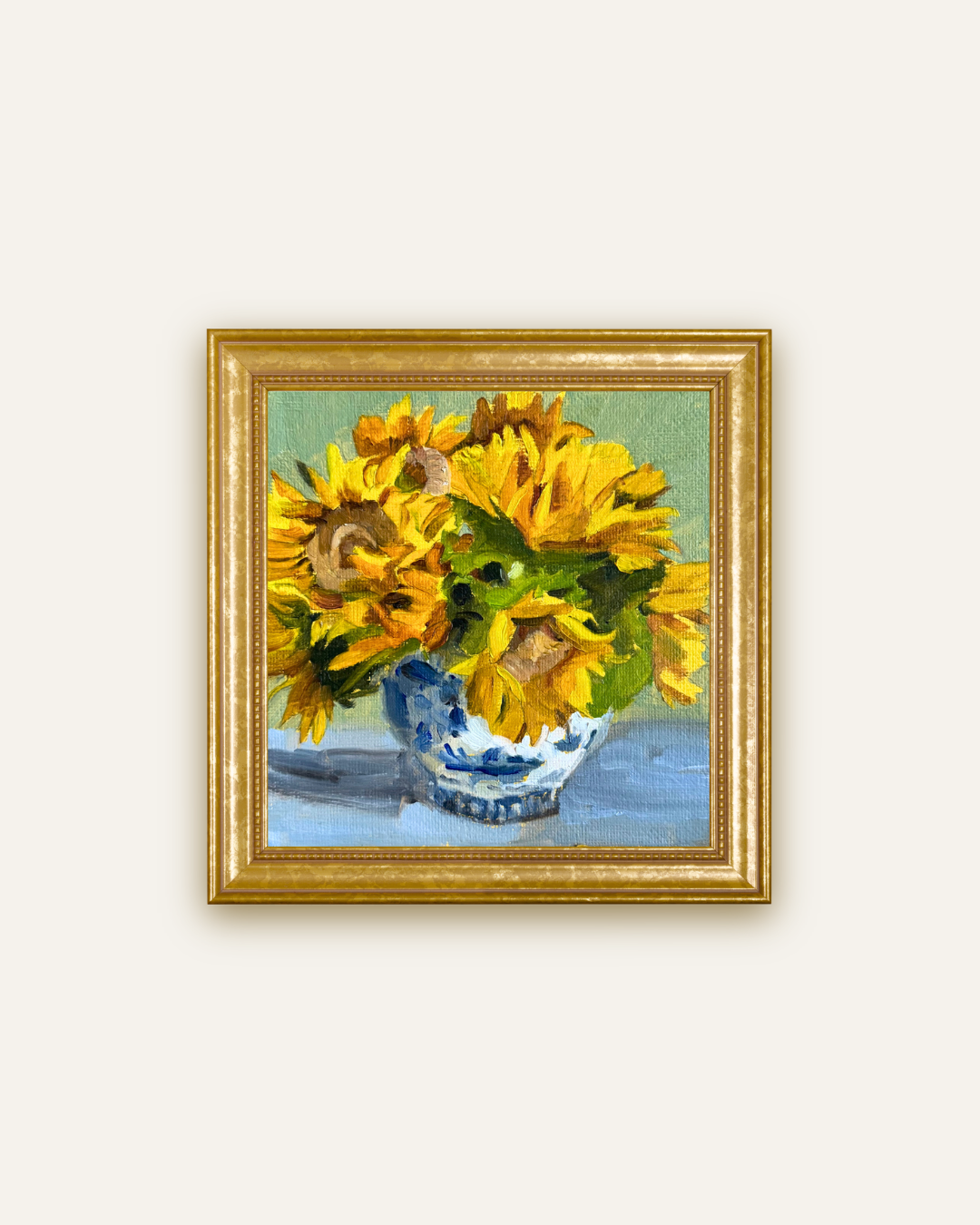 Sunflowers in Blue and White Vase