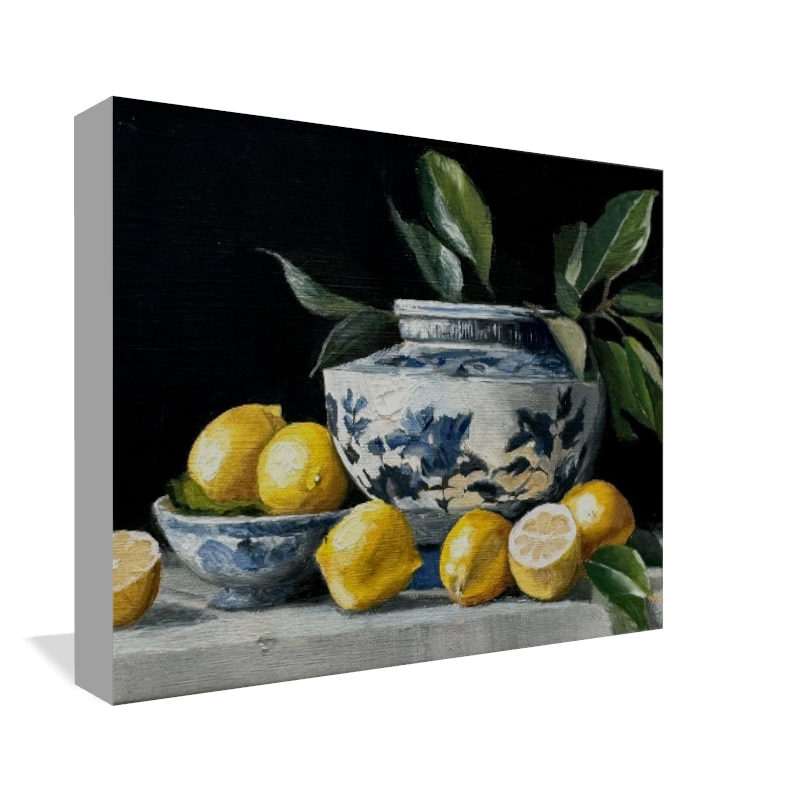 "Lemons in Chinoiserie Bowl" Print on Canvas