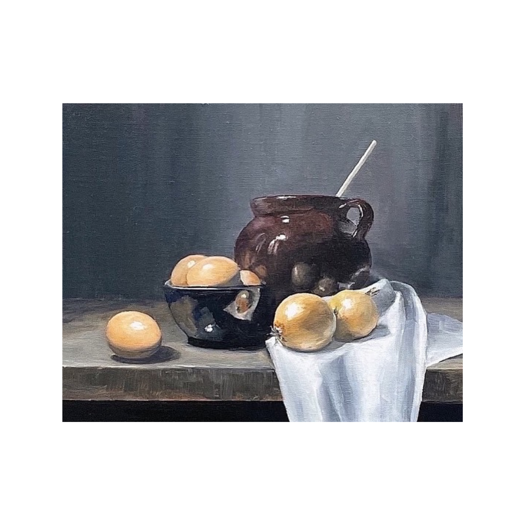 "Eggs with Onions” - 8x10” oil on linen panel