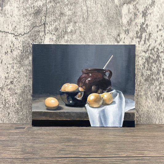 "Eggs with Onions” - 8x10” oil on linen panel
